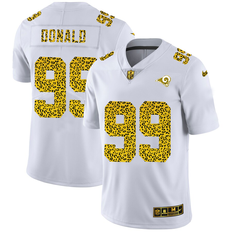 Los Angeles Rams #99 Aaron Donald Men Nike Flocked Leopard Print Vapor Limited NFL Jersey White->new england patriots->NFL Jersey